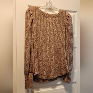 Brown Ribbed Knit Sweater